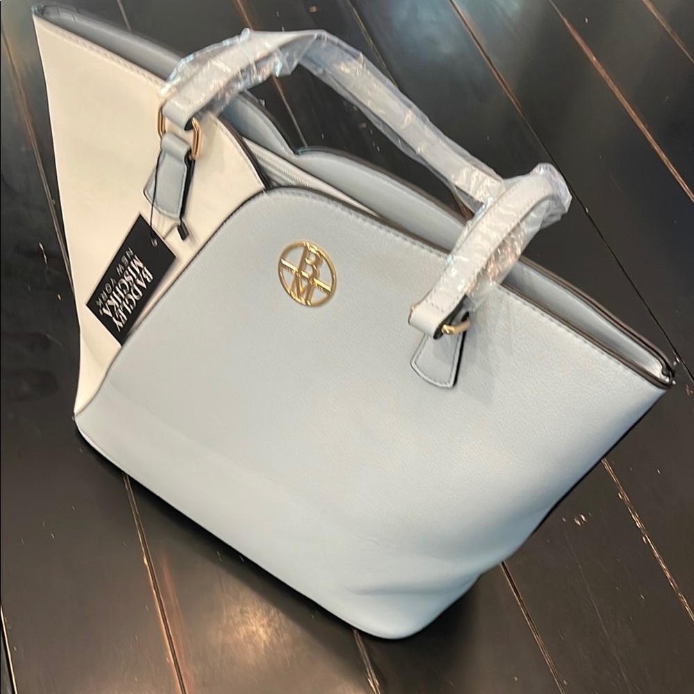 Badgley Mischka Elegant White and Light Blue Tote